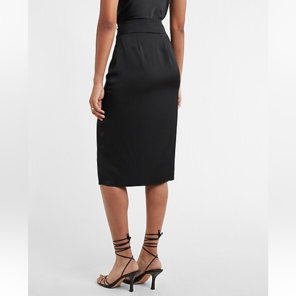 Express Black High Waisted Belted Satin Wrap Midi Skirt size 00 NEW NWT - Picture 2 of 10